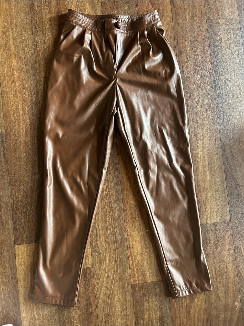 Princess Polly Faux Leather Chocolate Brown Tapered Pants